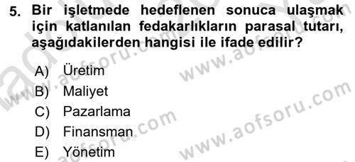 Havacılık İşletmelerinde Muhasebe Uygulamaları Dersi 2020 - 2021 Yılı Yaz Okulu Sınav Soruları 5. Soru