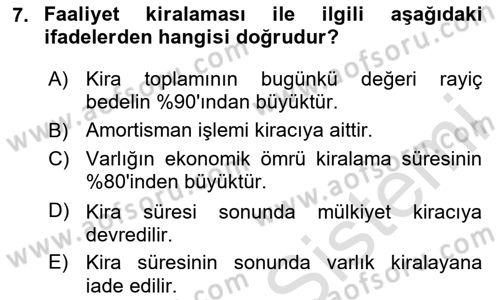 Havacılık İşletmelerinde Muhasebe Uygulamaları Dersi 2020 - 2021 Yılı Yaz Okulu Sınav Soruları 7. Soru