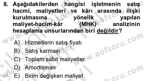 Havacılık İşletmelerinde Muhasebe Uygulamaları Dersi 2020 - 2021 Yılı Yaz Okulu Sınav Soruları 8. Soru