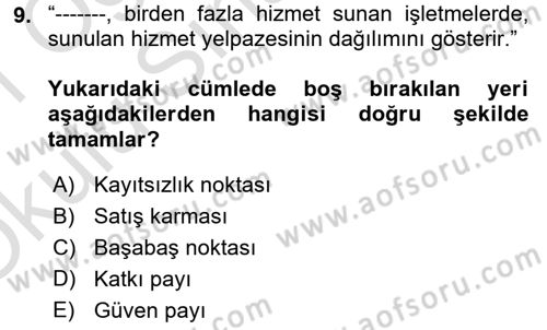 Havacılık İşletmelerinde Muhasebe Uygulamaları Dersi 2020 - 2021 Yılı Yaz Okulu Sınav Soruları 9. Soru