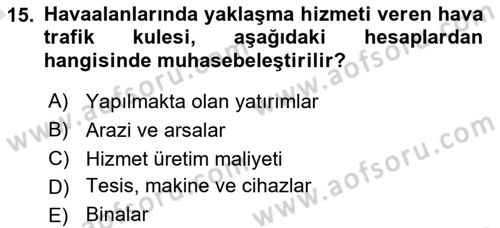 Havacılık İşletmelerinde Muhasebe Uygulamaları Dersi 2021 - 2022 Yılı (Vize) Ara Sınav Soruları 15. Soru