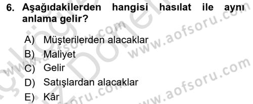 Havacılık İşletmelerinde Muhasebe Uygulamaları Dersi 2021 - 2022 Yılı (Vize) Ara Sınav Soruları 6. Soru