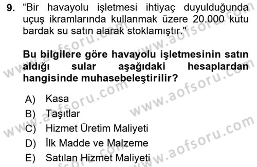Havacılık İşletmelerinde Muhasebe Uygulamaları Dersi 2021 - 2022 Yılı (Vize) Ara Sınav Soruları 9. Soru