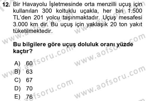 Havacılık İşletmelerinde Muhasebe Uygulamaları Dersi 2021 - 2022 Yılı (Final) Dönem Sonu Sınav Soruları 12. Soru