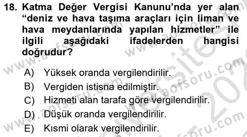 Havacılık İşletmelerinde Muhasebe Uygulamaları Dersi 2021 - 2022 Yılı (Final) Dönem Sonu Sınav Soruları 18. Soru