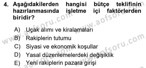 Havacılık İşletmelerinde Muhasebe Uygulamaları Dersi 2021 - 2022 Yılı (Final) Dönem Sonu Sınav Soruları 4. Soru