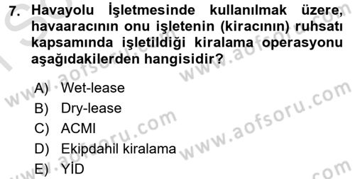 Havacılık İşletmelerinde Muhasebe Uygulamaları Dersi 2021 - 2022 Yılı (Final) Dönem Sonu Sınav Soruları 7. Soru
