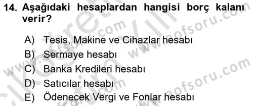 Havacılık İşletmelerinde Muhasebe Uygulamaları Dersi 2021 - 2022 Yılı Yaz Okulu Sınav Soruları 14. Soru