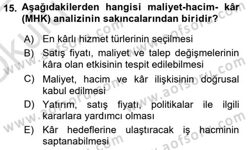 Havacılık İşletmelerinde Muhasebe Uygulamaları Dersi 2021 - 2022 Yılı Yaz Okulu Sınav Soruları 15. Soru