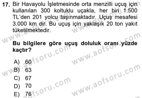Havacılık İşletmelerinde Muhasebe Uygulamaları Dersi 2021 - 2022 Yılı Yaz Okulu Sınav Soruları 17. Soru