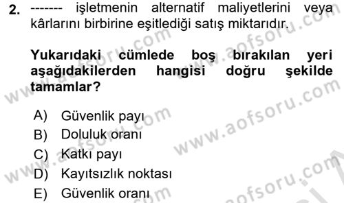 Havacılık İşletmelerinde Muhasebe Uygulamaları Dersi 2021 - 2022 Yılı Yaz Okulu Sınav Soruları 2. Soru