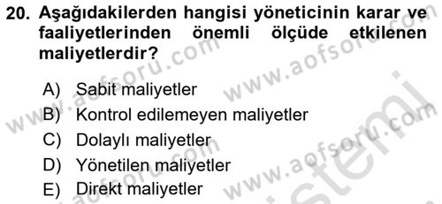 Havacılık İşletmelerinde Muhasebe Uygulamaları Dersi 2021 - 2022 Yılı Yaz Okulu Sınav Soruları 20. Soru