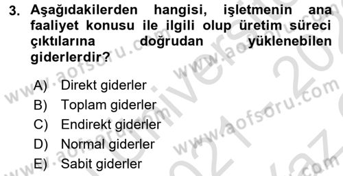 Havacılık İşletmelerinde Muhasebe Uygulamaları Dersi 2021 - 2022 Yılı Yaz Okulu Sınav Soruları 3. Soru