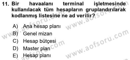 Havacılık İşletmelerinde Muhasebe Uygulamaları Dersi 2022 - 2023 Yılı (Vize) Ara Sınav Soruları 11. Soru