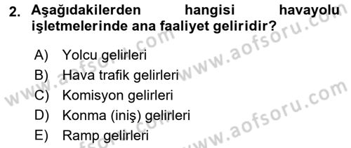 Havacılık İşletmelerinde Muhasebe Uygulamaları Dersi 2022 - 2023 Yılı (Vize) Ara Sınav Soruları 2. Soru