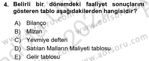 Havacılık İşletmelerinde Muhasebe Uygulamaları Dersi 2022 - 2023 Yılı (Vize) Ara Sınav Soruları 4. Soru