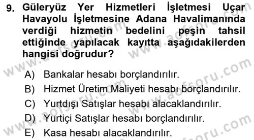Havacılık İşletmelerinde Muhasebe Uygulamaları Dersi 2022 - 2023 Yılı (Vize) Ara Sınav Soruları 9. Soru
