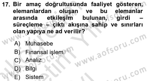 Havacılık İşletmelerinde Muhasebe Uygulamaları Dersi 2022 - 2023 Yılı Yaz Okulu Sınav Soruları 17. Soru