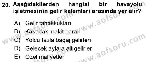 Havacılık İşletmelerinde Muhasebe Uygulamaları Dersi 2022 - 2023 Yılı Yaz Okulu Sınav Soruları 20. Soru