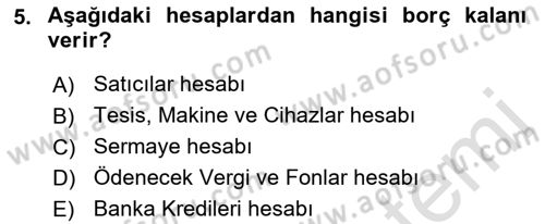 Havacılık İşletmelerinde Muhasebe Uygulamaları Dersi 2022 - 2023 Yılı Yaz Okulu Sınav Soruları 5. Soru