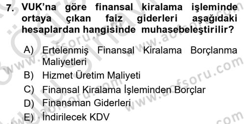 Havacılık İşletmelerinde Muhasebe Uygulamaları Dersi 2022 - 2023 Yılı Yaz Okulu Sınav Soruları 7. Soru