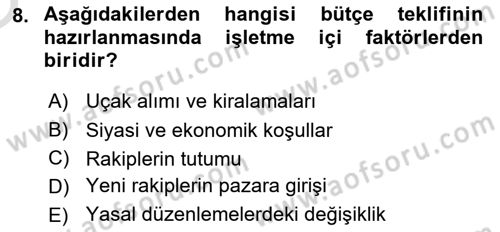 Havacılık İşletmelerinde Muhasebe Uygulamaları Dersi 2022 - 2023 Yılı Yaz Okulu Sınav Soruları 8. Soru