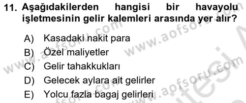 Havacılık İşletmelerinde Muhasebe Uygulamaları Dersi 2023 - 2024 Yılı (Vize) Ara Sınav Soruları 11. Soru