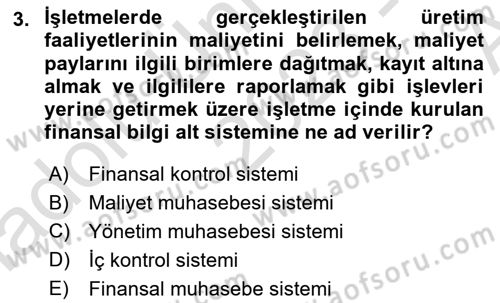 Havacılık İşletmelerinde Muhasebe Uygulamaları Dersi 2023 - 2024 Yılı (Vize) Ara Sınav Soruları 3. Soru