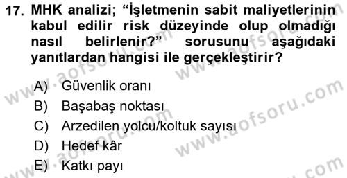 Havacılık İşletmelerinde Muhasebe Uygulamaları Dersi 2023 - 2024 Yılı (Final) Dönem Sonu Sınav Soruları 17. Soru