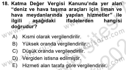 Havacılık İşletmelerinde Muhasebe Uygulamaları Dersi 2023 - 2024 Yılı (Final) Dönem Sonu Sınav Soruları 18. Soru