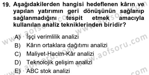 Havacılık İşletmelerinde Muhasebe Uygulamaları Dersi 2023 - 2024 Yılı (Final) Dönem Sonu Sınav Soruları 19. Soru
