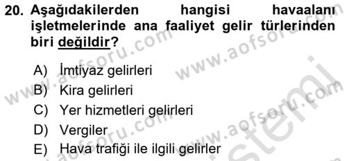 Havacılık İşletmelerinde Muhasebe Uygulamaları Dersi 2023 - 2024 Yılı (Final) Dönem Sonu Sınav Soruları 20. Soru
