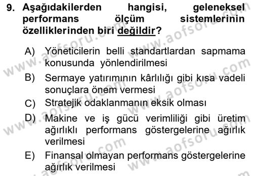 Havacılık İşletmelerinde Muhasebe Uygulamaları Dersi 2023 - 2024 Yılı (Final) Dönem Sonu Sınav Soruları 9. Soru