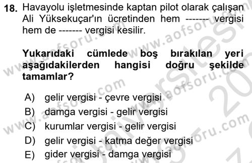 Havacılık İşletmelerinde Muhasebe Uygulamaları Dersi 2023 - 2024 Yılı Yaz Okulu Sınav Soruları 18. Soru