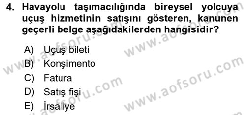 Havacılık İşletmelerinde Muhasebe Uygulamaları Dersi 2024 - 2025 Yılı (Vize) Ara Sınav Soruları 4. Soru