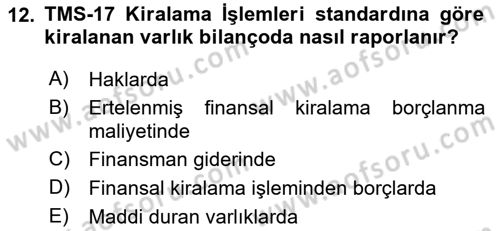 Havacılık İşletmelerinde Muhasebe Uygulamaları Dersi 2024 - 2025 Yılı (Final) Dönem Sonu Sınav Soruları 12. Soru
