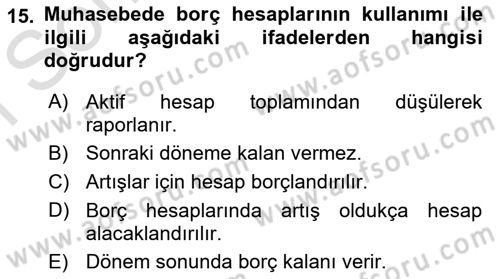 Havacılık İşletmelerinde Muhasebe Uygulamaları Dersi 2024 - 2025 Yılı (Final) Dönem Sonu Sınav Soruları 15. Soru