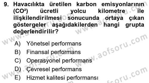 Havacılık İşletmelerinde Muhasebe Uygulamaları Dersi 2024 - 2025 Yılı (Final) Dönem Sonu Sınav Soruları 9. Soru