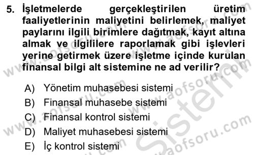 Havacılık İşletmelerinde Muhasebe Uygulamaları Dersi 2024 - 2025 Yılı Yaz Okulu Sınav Soruları 5. Soru