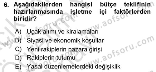 Havacılık İşletmelerinde Muhasebe Uygulamaları Dersi 2024 - 2025 Yılı Yaz Okulu Sınav Soruları 6. Soru