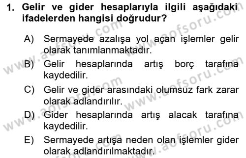 Havacılık İşletmelerinde Muhasebe Uygulamaları Dersi 2025 - 2026 Yılı (Vize) Ara Sınav Soruları 1. Soru