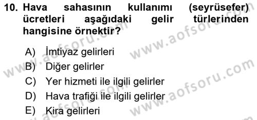 Havacılık İşletmelerinde Muhasebe Uygulamaları Dersi 2025 - 2026 Yılı (Vize) Ara Sınav Soruları 10. Soru