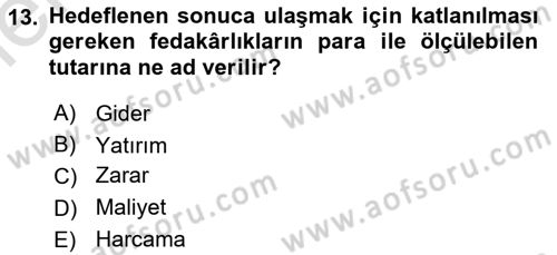 Havacılık İşletmelerinde Muhasebe Uygulamaları Dersi 2025 - 2026 Yılı (Vize) Ara Sınav Soruları 13. Soru