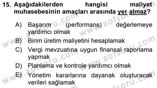 Havacılık İşletmelerinde Muhasebe Uygulamaları Dersi 2025 - 2026 Yılı (Vize) Ara Sınav Soruları 15. Soru