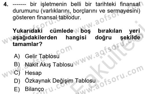 Havacılık İşletmelerinde Muhasebe Uygulamaları Dersi 2025 - 2026 Yılı (Vize) Ara Sınav Soruları 4. Soru