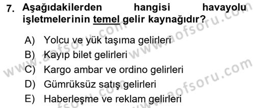 Havacılık İşletmelerinde Muhasebe Uygulamaları Dersi 2025 - 2026 Yılı (Vize) Ara Sınav Soruları 7. Soru