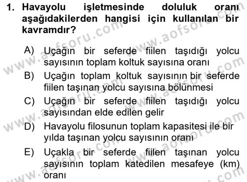 Havacılık İşletmelerinde Muhasebe Uygulamaları Dersi 2025 - 2026 Yılı (Final) Dönem Sonu Sınav Soruları 1. Soru