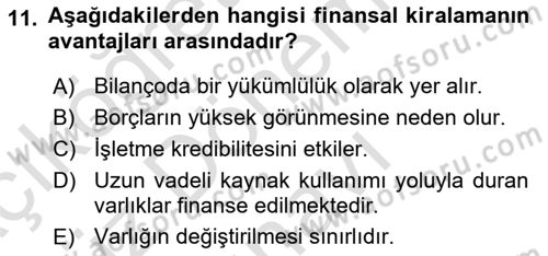 Havacılık İşletmelerinde Muhasebe Uygulamaları Dersi 2025 - 2026 Yılı (Final) Dönem Sonu Sınav Soruları 11. Soru