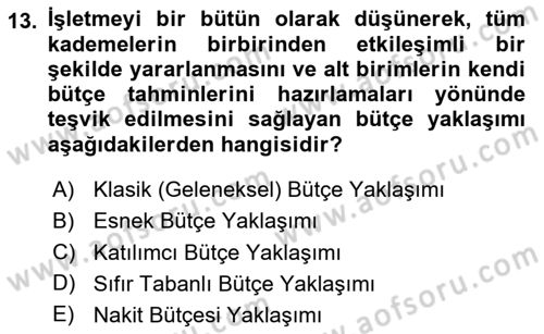 Havacılık İşletmelerinde Muhasebe Uygulamaları Dersi 2025 - 2026 Yılı (Final) Dönem Sonu Sınav Soruları 13. Soru
