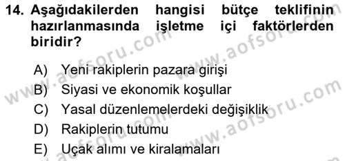 Havacılık İşletmelerinde Muhasebe Uygulamaları Dersi 2025 - 2026 Yılı (Final) Dönem Sonu Sınav Soruları 14. Soru